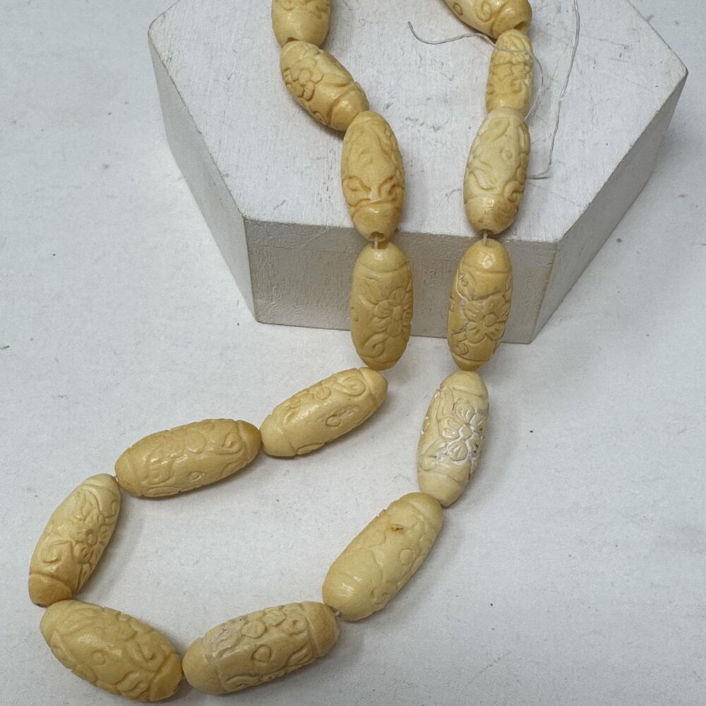 Genuine Bone Beads Loose Beads Tube shape Carved Floral design 22 x 10 mm 16 Bea